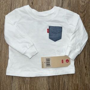 Levi's White Long Sleeve Tee with Denim Pocket